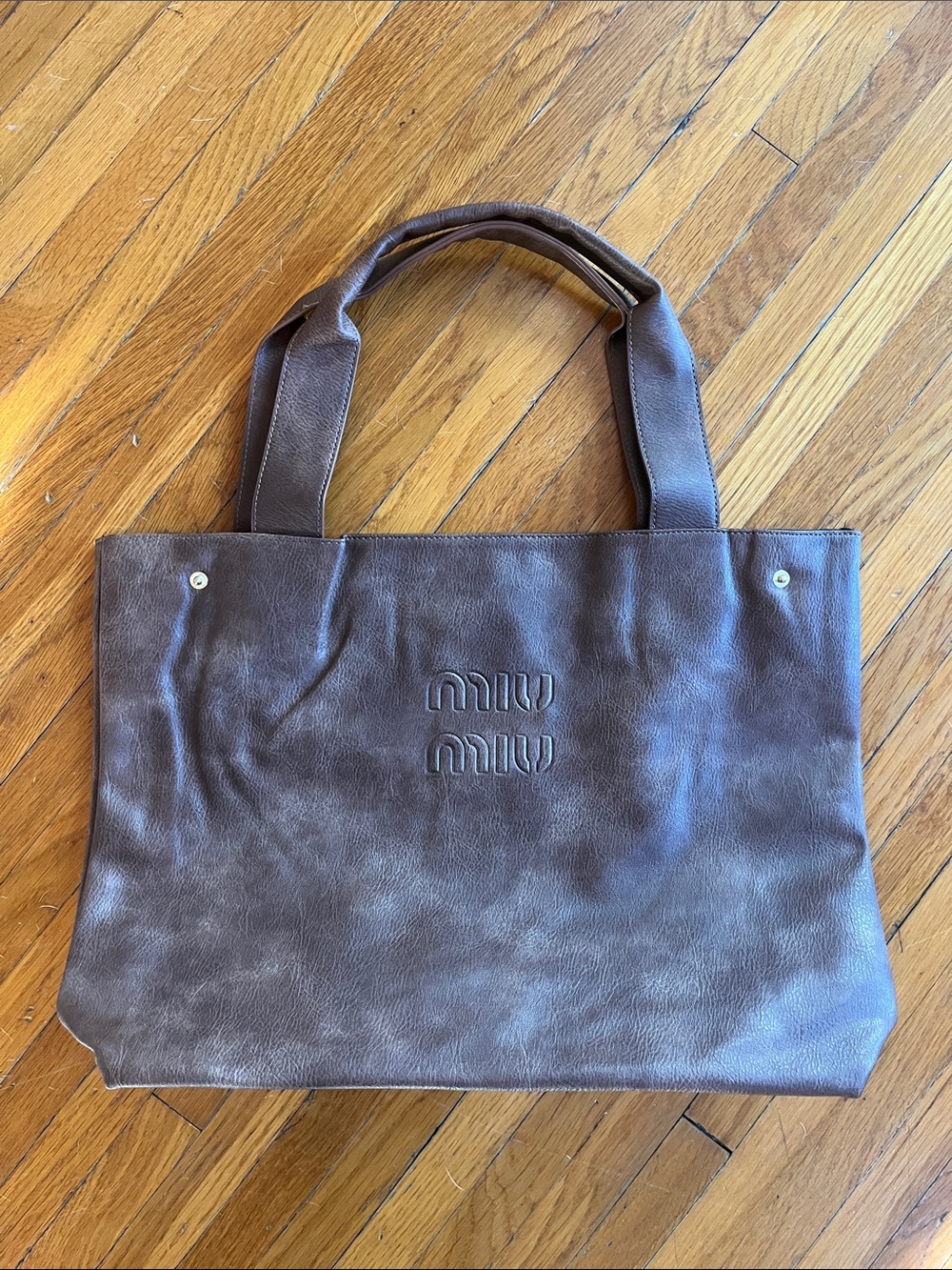MIU MIU brown Leather Tote Bag with Embossed Logo